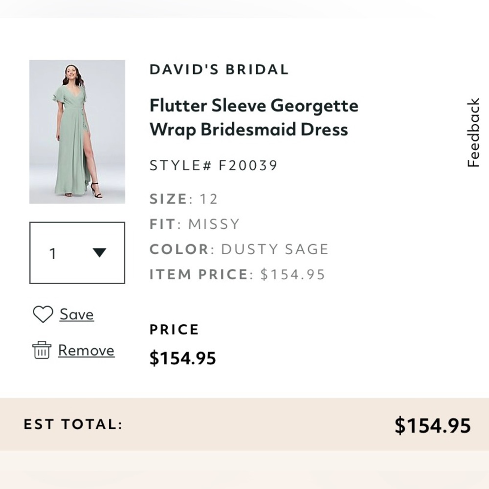 David’s Bridal Dusty Sage Bridesmaid Dress